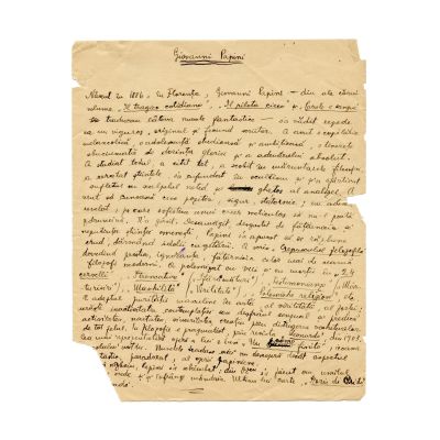 Mircea Eliade, manuscrisul unui eseu despre Giovanni Papini
