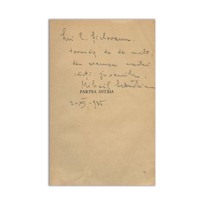 Mihail Sebastian, Orașul cu salcâmi, 1935, cu dedicație pentru C. Șiclovan