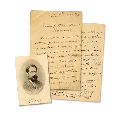 N. Gane, fotografie semnată olograf + scrisoare, 1905