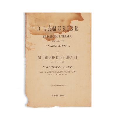 Iosif Sterca Șuluțu, O lămurire în disputa literară purtată de George Barițiu, 1892