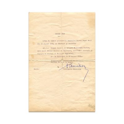 Înalt Decret Regal nr. 1 din 23 August 1944, de numire al generalului V. Dombrovski în funcția de Primar al Capitalei