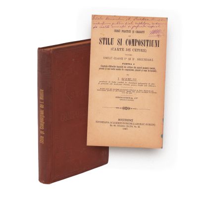 I. Manliu, Curs practic și gradat de stil și compoziții pentru clasele I-IV, două volume colligate, 1887, cu dedicație pentru M. Studza