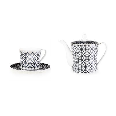 Ceainic și 4 cești cu farfuriuță de porțelan pentru ceai