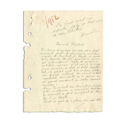 Henri Coandă, scrisoare olografă, 12 octombrie 1912 - Piesă rară