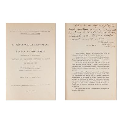 Prof. Pierre Duval, La réduction des fractures sous l'écran radioscopique, 1928, cu dedicație 