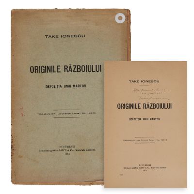 Take Ionescu, Originile războiului. Depoziția unui martor, 1915, cu dedicație pentru general Averescu