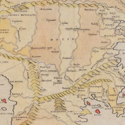 Harta Provincilor Balcanice, gravură colorată manual, 1598