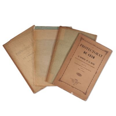 Patru broșuri privind istoria principatelor, 1850 - 1856, cu dedicația lui Paul Bataillard