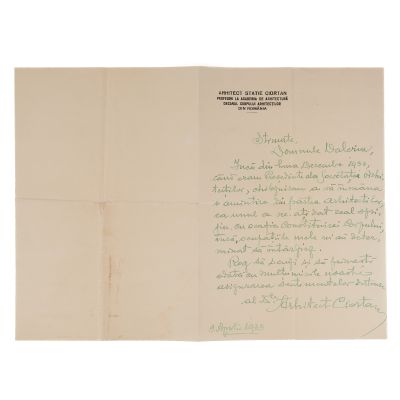 Arhitect Statie Ciortan, corespondență pentru domnul Valerim, 9 aprilie 1933