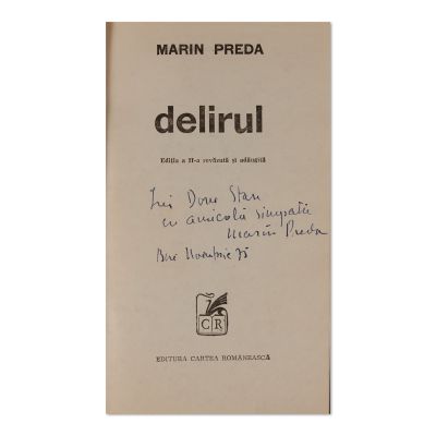 Marin Preda, Delirul, 1975, cu dedicație olografă