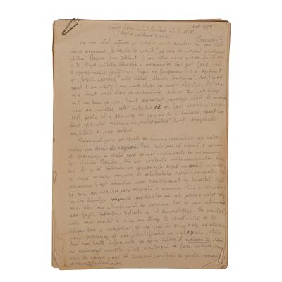 Lucian Blaga, memoriu adresat Comitetului Central al P.M.R. Secția Cultură și Artă, privind disputa cu Mihail Beniuc, 1959, manuscris de 21 pagini