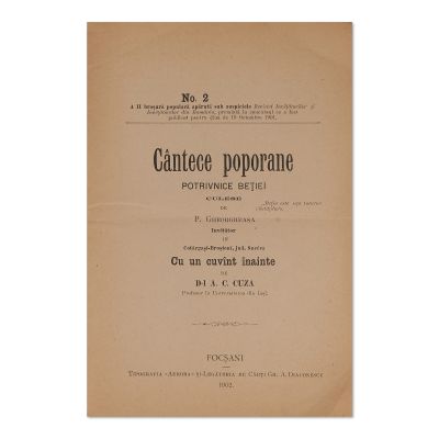 P. Gheorgheasa, Cântece poporane potrivnice beției, 1902