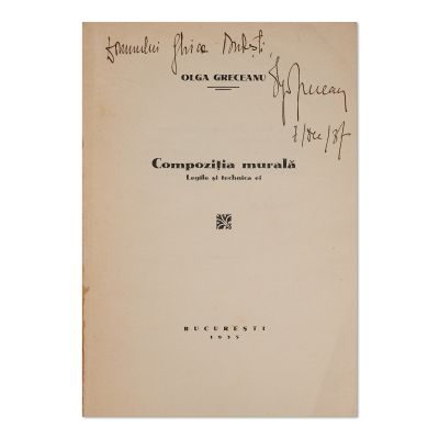 Olga Greceanu, Compoziția murală. Legile și tehnica ei, 1935 + plic + broșura expoziției de pictură