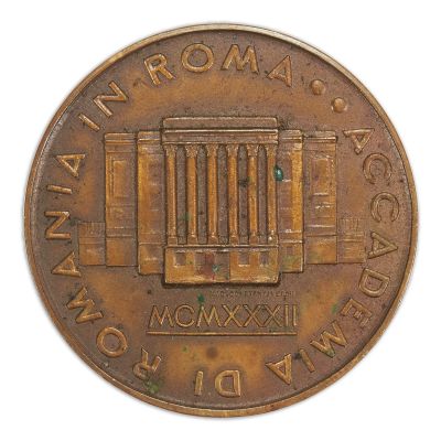 Accademia di Romania in Roma, medalie din bronz, 1932, gravor Carniol Fiul și Mac Constantinescu