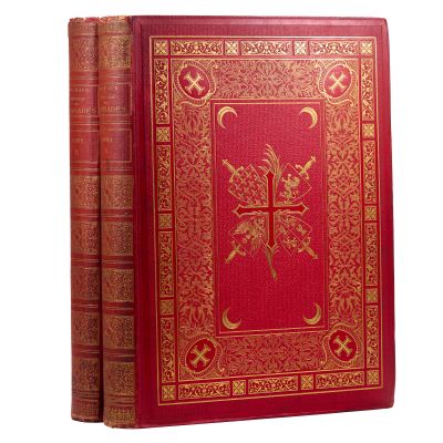 Joseph-François Michaud, Histoire des croisades, două volume, 1877, ex-libris masonic Cavalerii de Malta