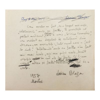 Lucian Blaga, „Întâlniri cu Goethe”, manuscris + dactilogramă, 1957