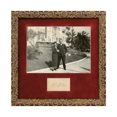 Nicolae și Ecaterina Titulescu la Cannes, fotografie de presă + carte de vizită