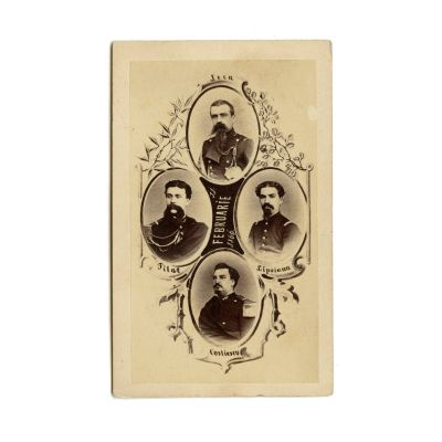 Cei patru conspiratori împotriva lui A. I. Cuza, fotografie de epocă, atelier Duschek, 1866