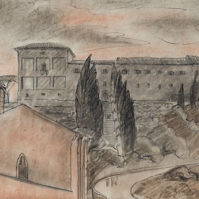 G. M. Cantacuzino, Mănăstire toscană, pastel pe carton
