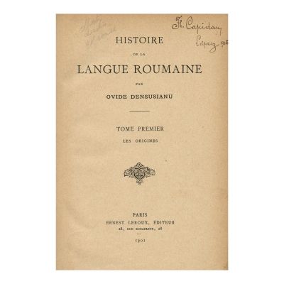 Ovid Densușianu, Histoire de la Langue Roumaine, cu ex-librisul lui Theodor Capidan